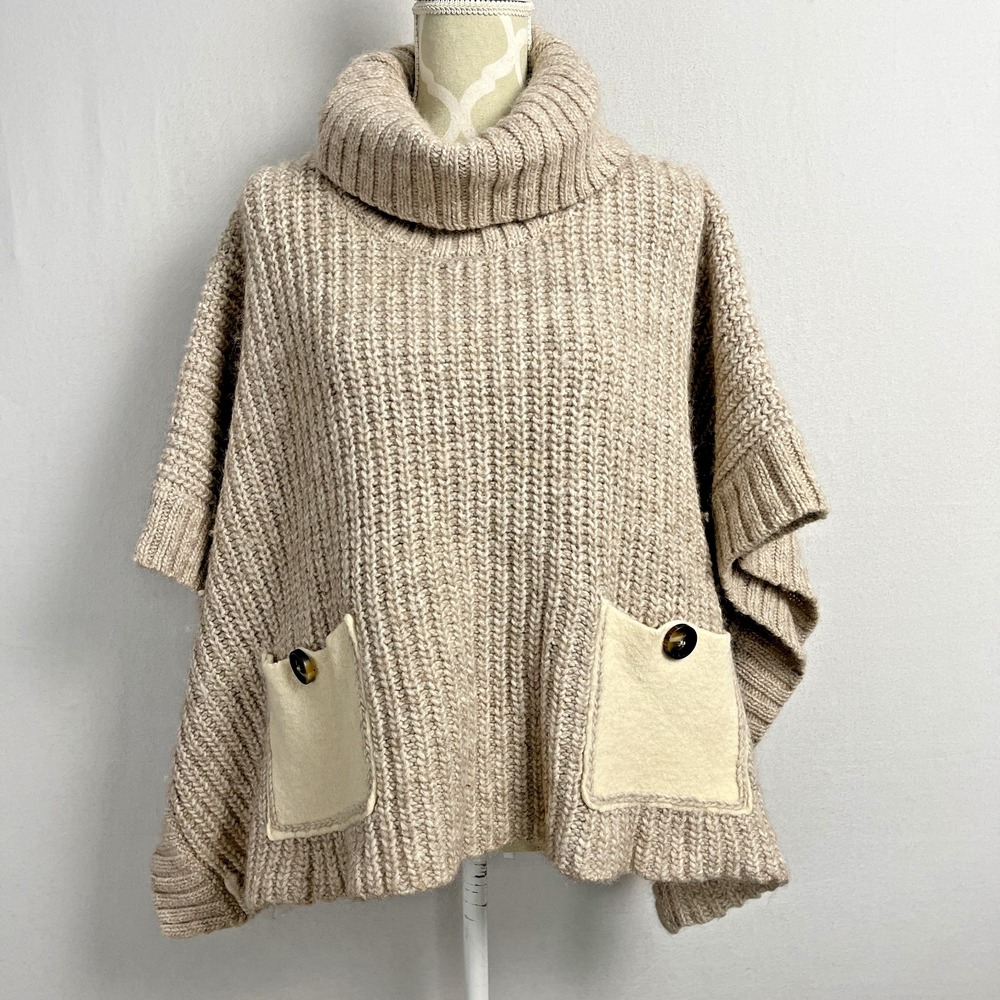 Moth Anthropologie Westwind Alpaca Wool Sweater Poncho Cape‎ Pockets Women's OS